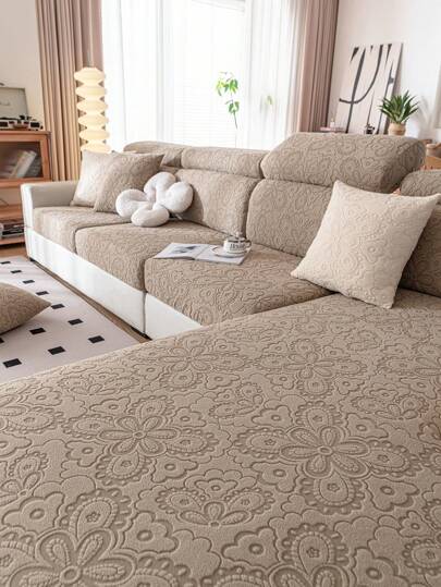 1pc Solid Color Stretch Sofa Cover, Bohemian Style Partial Sofa Slipcover, Sofa Protector & Holiday Decor, Non-Slip & Dirt-Resistant, Suitable For 1/2/3/4 Seater L-Shaped Sofa Armrest & Back Cover