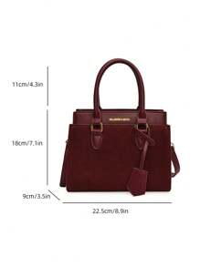 BELLEBORG 新款绒面纹理酒红色女士商务手提包，带肩带，女士包优雅，最新时尚女士绒面包，与秋季服装完美搭配女士秋季服装 - 酒紅色 - 查看 3