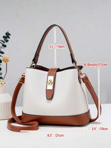 时尚拼色水桶包斜挎包，简约休闲手提/单肩小包