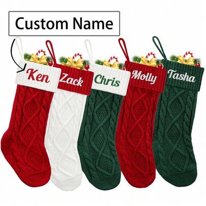 Personalized Stocking - Custom Name Family Stocking, 18" Large Knitted Xmas Stocking, Ideal For Kids & Fireplace Decor Gifts Birthday Graduation,Festive Calendar
