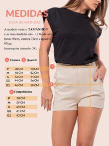 Kit 2 Women's Tailored Shorts, Elastane, Comfortable, Elegant, High-Waisted, With Pockets - White and Green - View 4