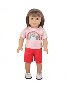 1 件美国娃娃时尚短袖 T 恤适合 18 英寸娃娃，娃娃服装上衣或娃娃裤子（不含娃娃），送给女儿的礼物，娃娃衣服 18 英寸，娃娃裤子，娃娃衣服>黑色