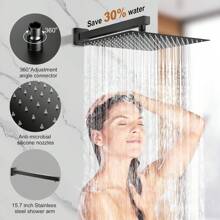 12 Inch Shower System With Tub Spout, 3 Function Bathtub Shower Faucet Set, Wall Mounted Bathroom High Pressure Shower Head With Handheld Sprayer Rough In Valve Body And Trim - 霧面黑 - 查看 3