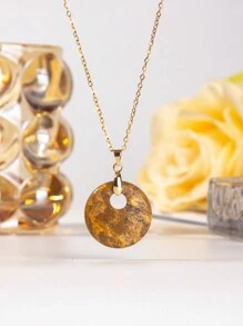 1pc Natural Crystal Doughnut Shape Charm Fashion Cute Pendant Amulet Lucky Coin Pendant Necklace, Holiday Party To Send Friends And Family Jewelry Gift Choice