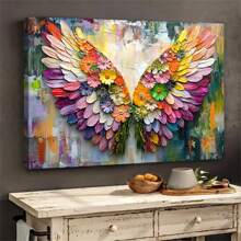 1pc Flower Wing Angel Wing Oil Painting Printed Poster, Framed Home Decoration Painting, Perfect Gift For Beautiful Girls, Suitable For Hanging Bedroom, Dining Room, Living Room, Bathroom Wall Decoration, Ideal Wall Art Decoration - 彩色 - 查看 2