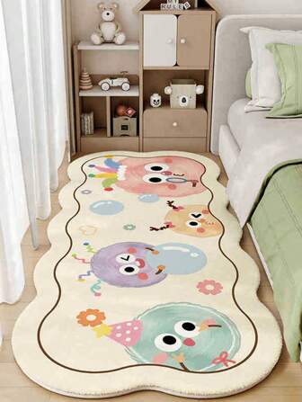 1pc Cartoon Home Bedside Mat, Cute Imitation Cashmere Thick Carpet, Living Room Dirt Resistant And Easy To Maintain Bedroom Carpet