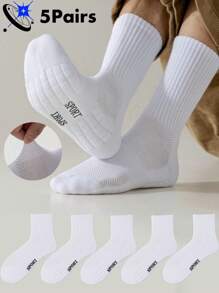 5 Pairs Men's Mid-Calf Socks, Cushioned Sole, Odor Resistant, Breathable For Daily Wear