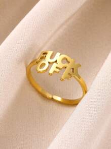 1Pc Punk Style Letter Open Cuff Bangle Bracelet, 18K Gold-Plated Stainless Steel Open Adjustable Bracelet, Unisex Jewelry Fashion Accessories