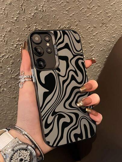 1 pieza Funda protectora con patrón de línea negra asimétrica de TPU compatible con teléfono Samsung