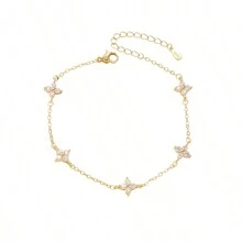 1pc Fashionable Minimalist Cubic Zirconia Bracelet, Waterproof, With 18K Gold Plated Miniature Flower Pendant, Women's High-End Jewelry Gift, Luxury Ladies Bracelet Valentines,Mom,Mother,Mother's Day,Gift