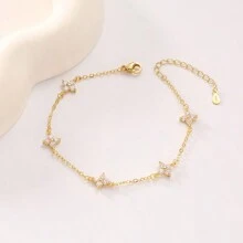 1pc Fashionable Minimalist Cubic Zirconia Bracelet, Waterproof, With 18K Gold Plated Miniature Flower Pendant, Women's High-End Jewelry Gift, Luxury Ladies Bracelet Valentines,Mom,Mother,Mother's Day,Gift