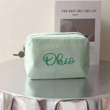 Personalized Bubble Voile Embroidered Cosmetic Bag/Toiletry Pouch With Name, Suitable For Festival Gift, Travel, Friends, Family, Christmas, Party, New Year