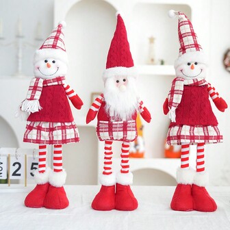 1/3 piezas Decoración navideña Tela a cuadros rojos Decoración telescópica de Papá Noel, muñeco de nieve y reno de tela Decoración festiva Decoración de habitación Decoración del hogar Regalo perfecto Recuerdos de fiesta