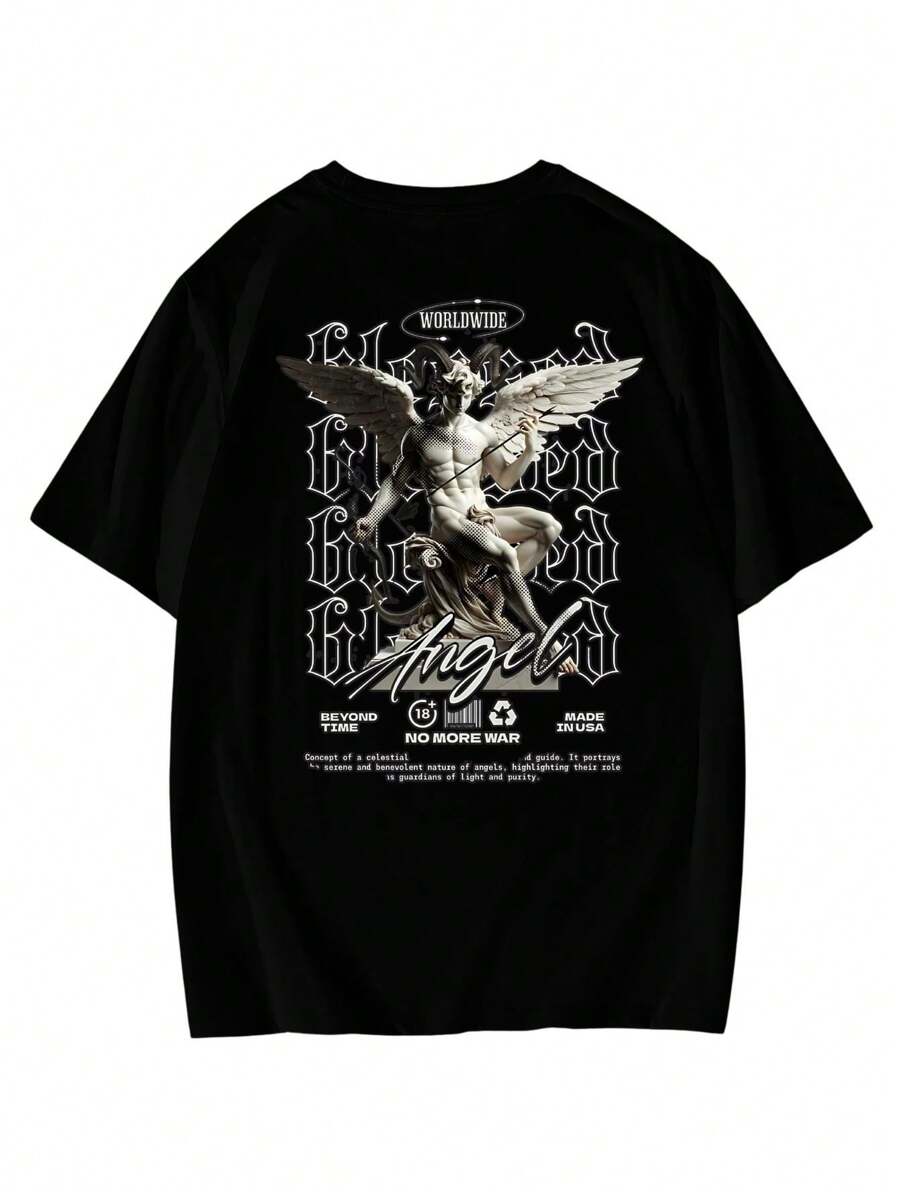 Men's Oversized T-Shirt Streetwear Street Style Premium 100% Cotton Turtleneck Unisex New Arrival - 黑色 - 查看 1