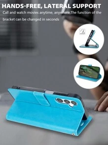 翻盖防震手机壳 + 支架手机壳 + 高工艺 + 整套手机壳兼容 Apple 16 ProMax/Samsung S24U/Redmi Note 13 Pro；适用于 Apple 11/12/13/14/15 ProMax、Samsung S24U、Oppo、Vivo、Redmi Note 11/12/13 Pro，仿皮套 - 藍色 - 查看 3