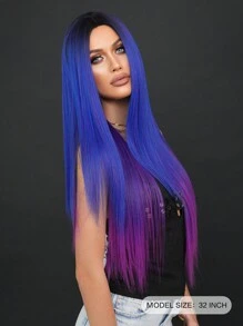 7JHH WIGS Ombre Blue Purple Wig For Women Extra Long Straight Wig Middle Part Synthetic Heat Resistant Hair Costume Halloween Wigs For Daily Party Use 32 Inch - 漸層紫 - 查看 3