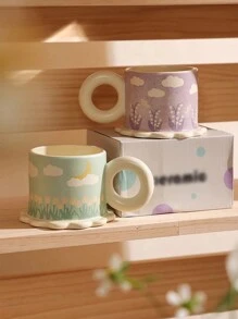 1 Stück Vintage Blumenmuster Keramikbecher, hochwertige Trinkware mit großem Fassungsvermögen für Zuhause, Frühstück, Milch & Kaffee, Geschenk für Freunde