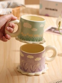 1 Stück Vintage Blumenmuster Keramikbecher, hochwertige Trinkware mit großem Fassungsvermögen für Zuhause, Frühstück, Milch & Kaffee, Geschenk für Freunde