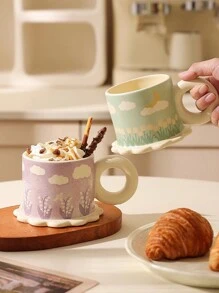 1 Stück Vintage Blumenmuster Keramikbecher, hochwertige Trinkware mit großem Fassungsvermögen für Zuhause, Frühstück, Milch & Kaffee, Geschenk für Freunde