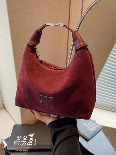Burgundy Color Large Capacity Solid Women Shoulder Dumpling Bag
