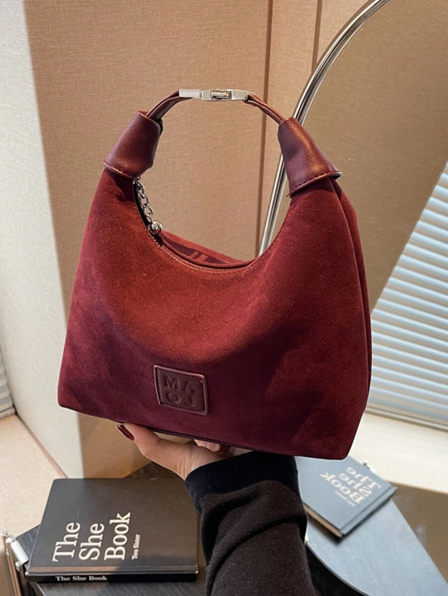 勃艮第色大容量纯色女士单肩饺子包