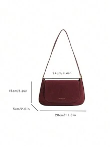 2025 Nova Bolsa Transversal Minimalista Vinho sob o Braço em Textura de Camurça Sólida para Mulheres