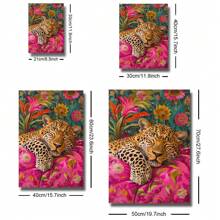1pc Unframed Cute Sleeping Leopard Canvas Poster Colorful Floral Animal Art Painting Print Wall Picture For Dorm,Apartment,Living Room,Bedroom,Modern Home Decoration - Multicolor - View 4
