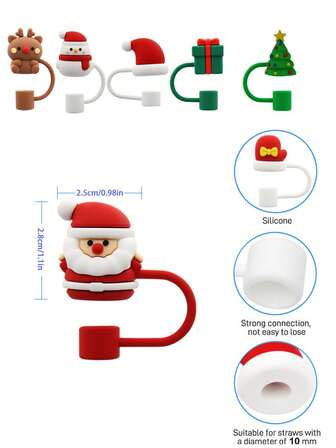 Söta återanvändbara sugrör med jultema, tillbehör till sugrör i glaskopp, kul med halmstänk, som passar för 0,4 tum/10 mm sugrör
