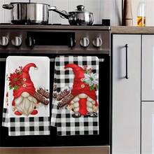 2 件圣诞侏儒厨房毛巾套装 - 柔软吸水超细纤维洗碗布和手巾，非常适合节日装饰，非常适合烹饪、烘焙和清洁 - 彩色 - 查看 3