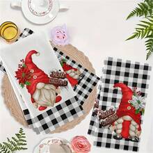 2 件圣诞侏儒厨房毛巾套装 - 柔软吸水超细纤维洗碗布和手巾，非常适合节日装饰，非常适合烹饪、烘焙和清洁 - 彩色 - 查看 6