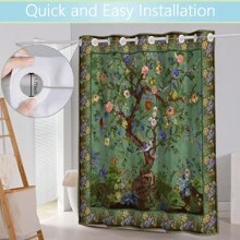 HMS Happy Memories No Hook Shower Curtain Boho Floral Hookless Shower Curtain Bohemian Colorful Bright Polyester Fabric Cloth Shower Curtain For Bathroom Decor Decoration Style 76" H X 72w Fall Decor Bathroom Accessories Back To School - Green - View 3