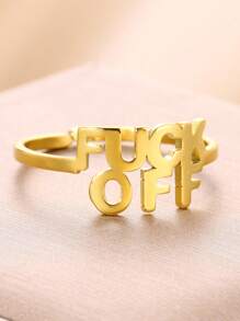 1Pc Punk Style Letter Open Cuff Bangle Bracelet, 18K Gold-Plated Stainless Steel Open Adjustable Bracelet, Unisex Jewelry Fashion Accessories