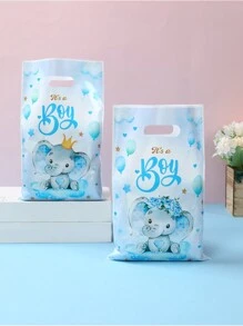 10/25/50 件，蓝色小象礼品手提袋，塑料礼品袋，性别公开主题王子生日派对礼品包装用品宝贝淋浴婚礼派对用品礼品袋包装 - 藍色 - 查看 2
