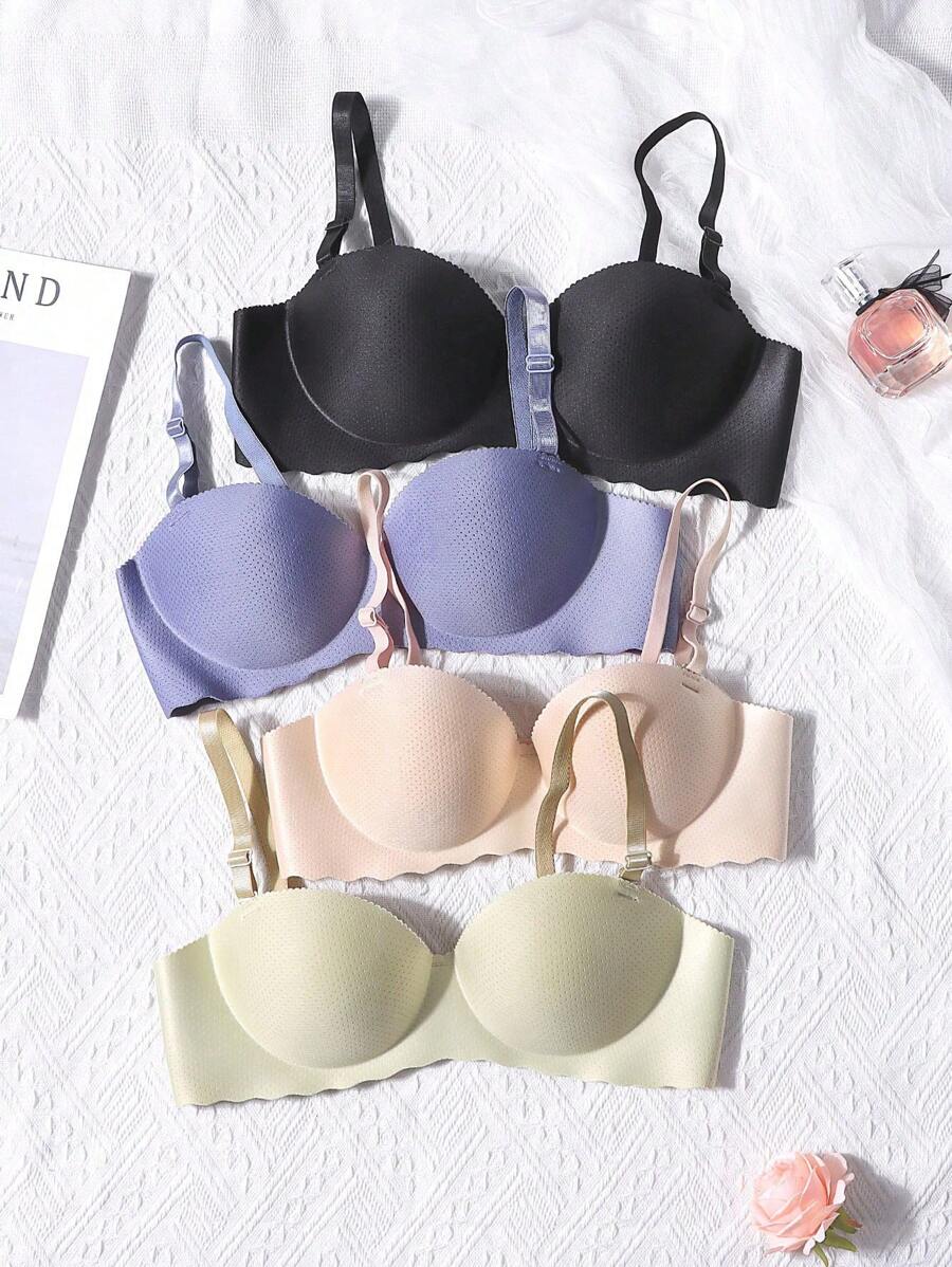 4 peças adolescentes meninas adolescentes sem costura push up roupa íntima sutiãs sólidos adequados para 12-15 anos de idade