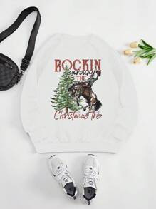 Clothes Autumn And Winter Women's Pattern Print Sweatshirt,Christmas - White - View 1