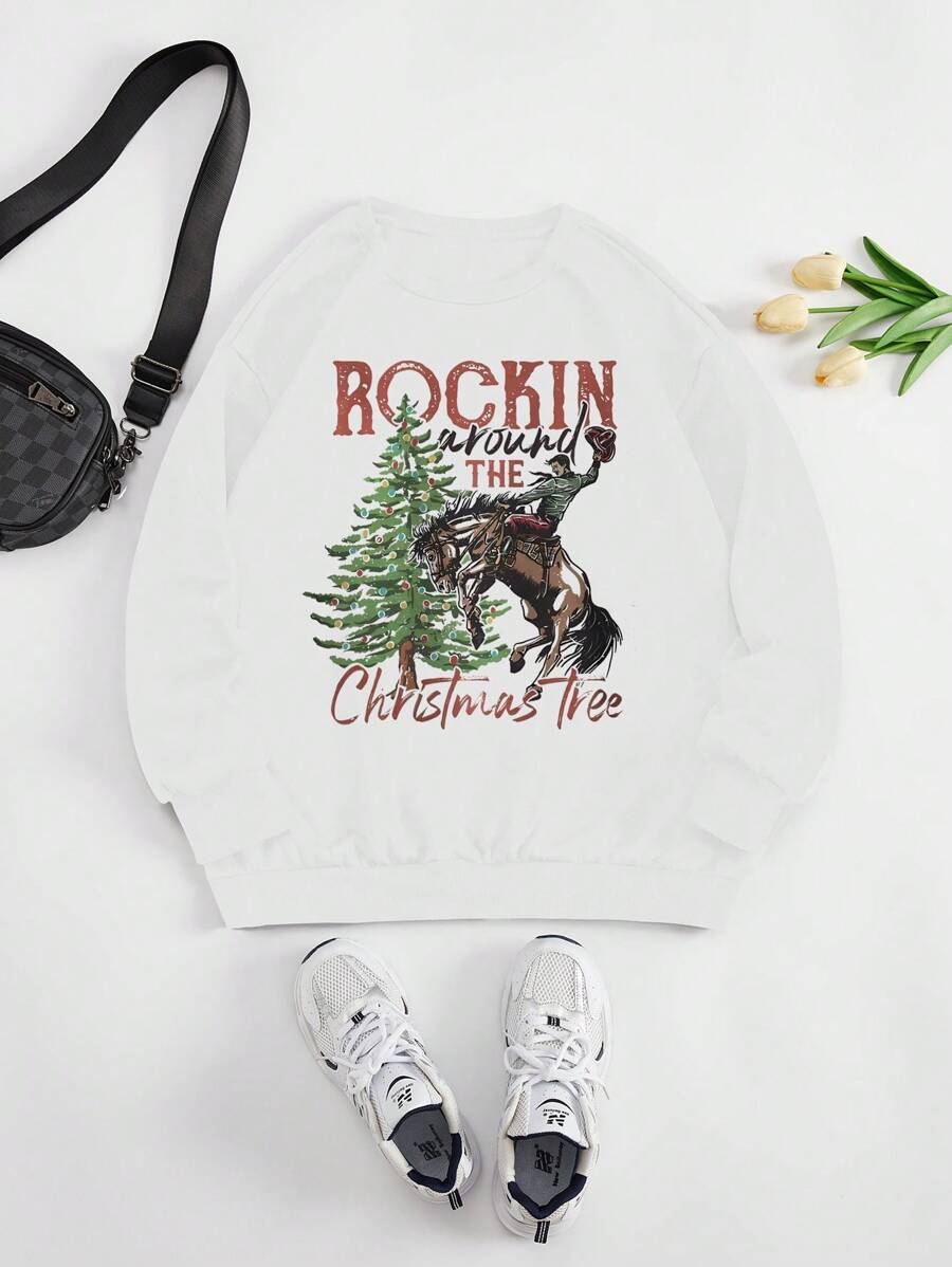 Clothes Autumn And Winter Women's Pattern Print Sweatshirt,Christmas - White - View 1