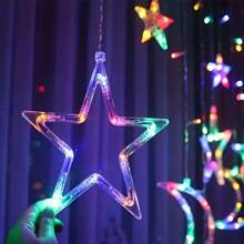 Luces de cadena con estrellas y lunas, operadas con batería con control remoto, luces de cortina LED, guirnalda solar, luces LED con estrellas y lunas, para decoración de Ramadán, dormitorio, boda nórdica, fiesta, jardín, camping, patio, decoración navideña, interior y exterior, decoración del hogar, decoración de fiestas, decoración de vacaciones, regalo de Navidad, adornos del árbol de Navidad