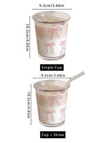 1 件法式粉色蝴蝶结玻璃杯，Ins 美学咖啡/牛奶杯，回到学校 - 彩色 - 查看 2