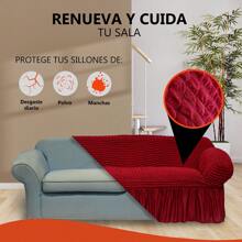 Protector Cubre Sala Stretch Fit Falda Bubble 3 Piezas - Rojo violeta - Ver 4