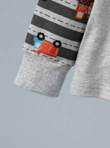 Young Boys Cartoon Truck Print Long Sleeve Pajama Set, Sleepwear With Cartoon Print