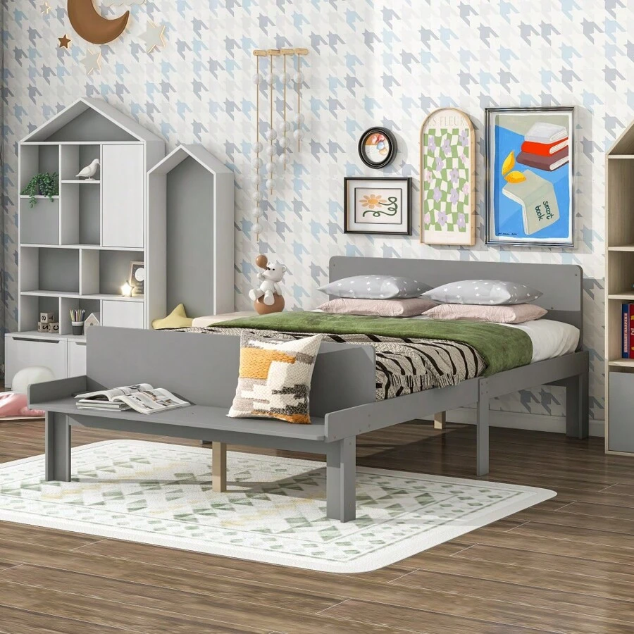 Full Bed With Footboard Bench,Grey SHEIN USA
