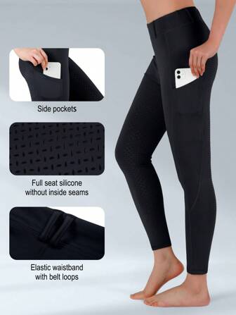 BEROY 青少年女孩骑马裤硅胶全掌马裤马术训练骑马紧身裤带口袋