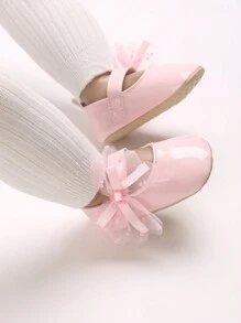 春夏玛丽珍新生儿鞋，0-1岁女婴可爱蝴蝶结公主鞋 - 粉色 - 查看 8