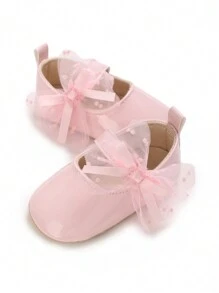春夏玛丽珍新生儿鞋，0-1岁女婴可爱蝴蝶结公主鞋 - 粉色 - 查看 4