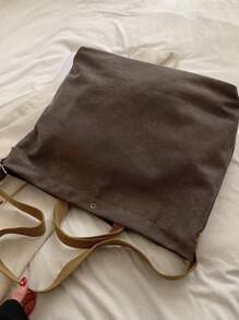 Sac fourre-tout en canevas vintage avec imprimé de lettres, sac à main, sac à bandoulière, sac bandoulière, sac fourre-tout polyvalent décontracté pour hommes et femmes, trajets, travail, école, voyage - Gris foncé - Voir 8