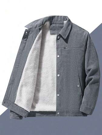 Men's Long Sleeve Zip Pocket Corduroy Collar Coat, For Fall Winter