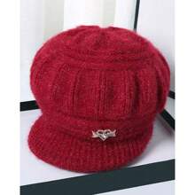 1 peça gorro de lã de malha clássico com aba espessada, boina à prova de frio, chapéu de malha quente respirável para mulheres, inverno ao ar livre
