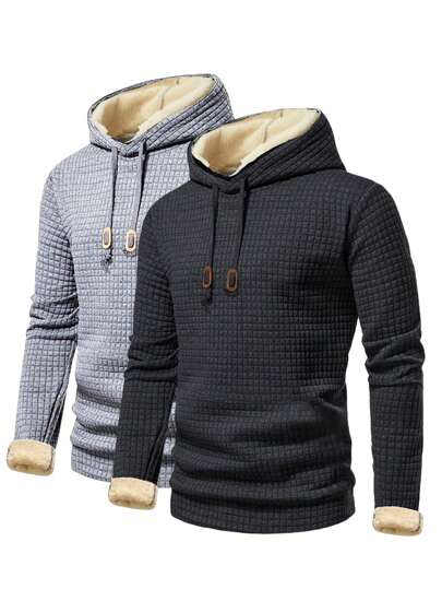Boyfriend Style Men's Casual Sports Pullover Jacquard Sweatshirt Boyfriend Style Men's Plaid Fabric Hoodie Outdoor Velvet Thickened Top For Boyfriend Style Men