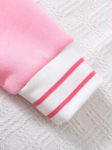 2pcs/Set Girl Letter Print Fake Pocket Long Sleeve Jacket + Skirt Outfit, For 4-7 Years Old, Autumn/Winter - Pink - View 7