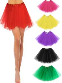 1 pieza Falda de tul con 4 capas y forro para mujer adulta, disfraz retro de los 80 para correr, fiesta de Navidad, ballet. Falda de tutú esponjosa y colorida para niñas, de un solo color para primavera, verano, otoño, invierno, Halloween y Navidad